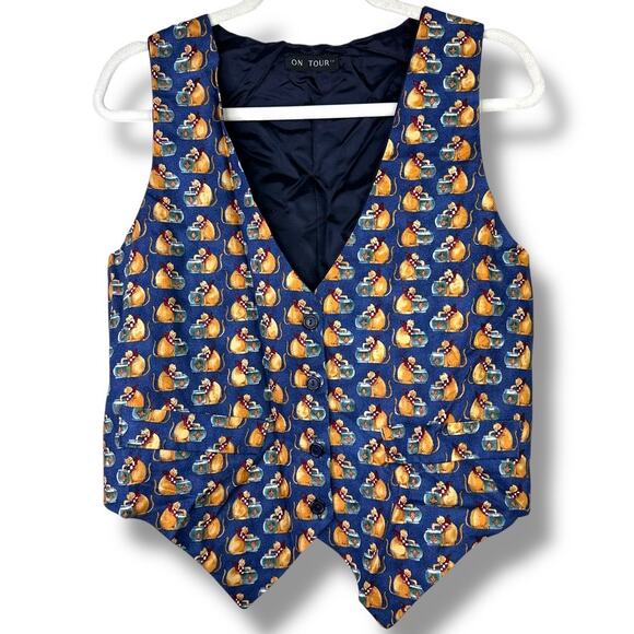 Vintage On Tour Kitty Cat Lover Button V-Neck Sleeveless Lightweight Vest Small - Picture 1 of 7